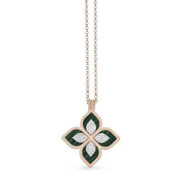 Rose Gold Plated Green Floral Pendant Necklace | Women's Daily Jewelry