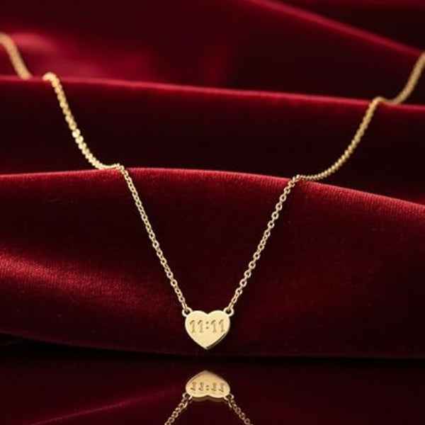 11:11 Heart Necklace in Gold - Angel Number Manifestation Jewelry