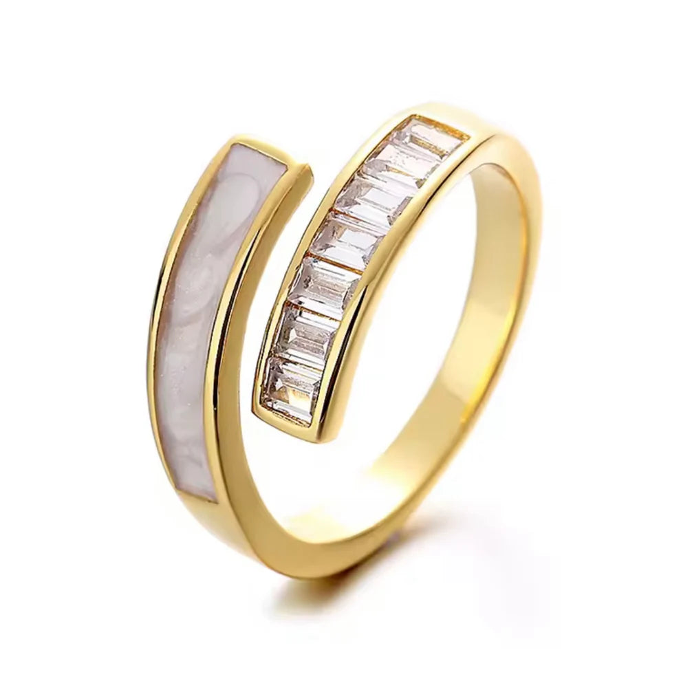 Pack of 2 Gold Plated Baguette Ring & Baguette Hoop Earrings | Bold Bypass Statement Ring with Modern Enamel Hoops