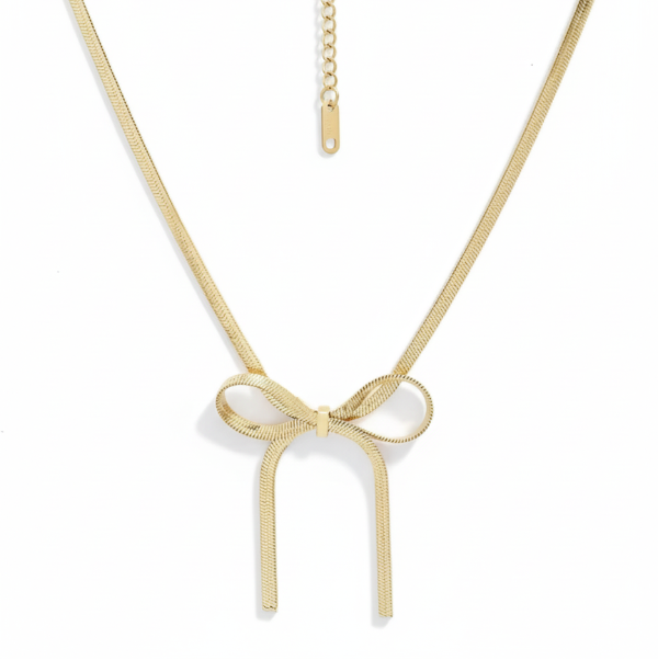 Gold Bow Tie Snake Chain Necklace | Chic & Modern Statement - LA Miraya