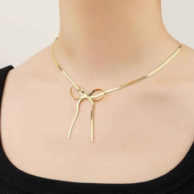 Gold Bow Tie Snake Chain Necklace | Chic & Modern Statement