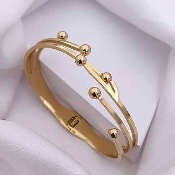 Modern Gold Bead Bangle Bracelet | Double Band Minimalist