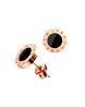 Pack of 2 Rose Gold Roman Numeral Necklace & Earrings | Black Enamel Pendant with Matching Rose Gold Stud Earrings