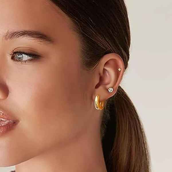 Chunky Gold Dome Hoop Earrings - Thick Huggie Jewelry Set