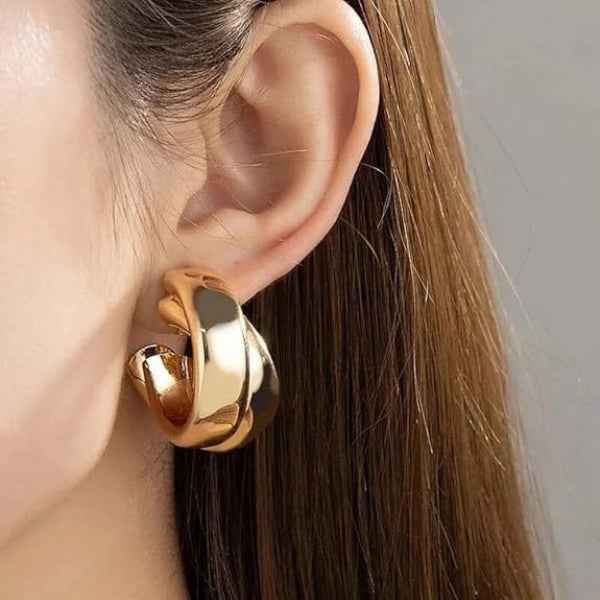 Chunky Gold Huggie Hoop Earrings - Thick Dome Style Jewelry