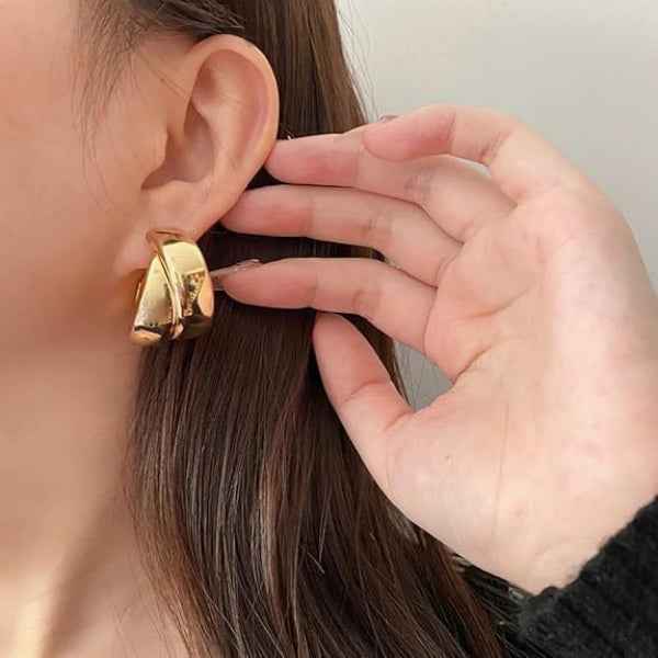 Chunky Gold Huggie Hoop Earrings - Thick Dome Style Jewelry