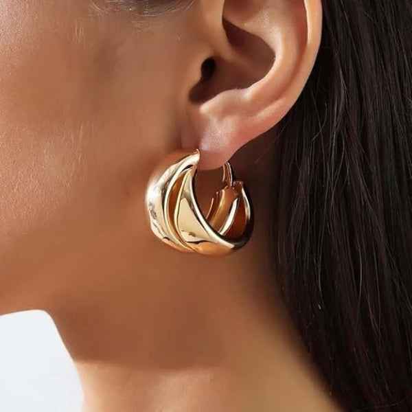 Chunky Gold Huggie Hoop Earrings - Thick Dome Style Jewelry