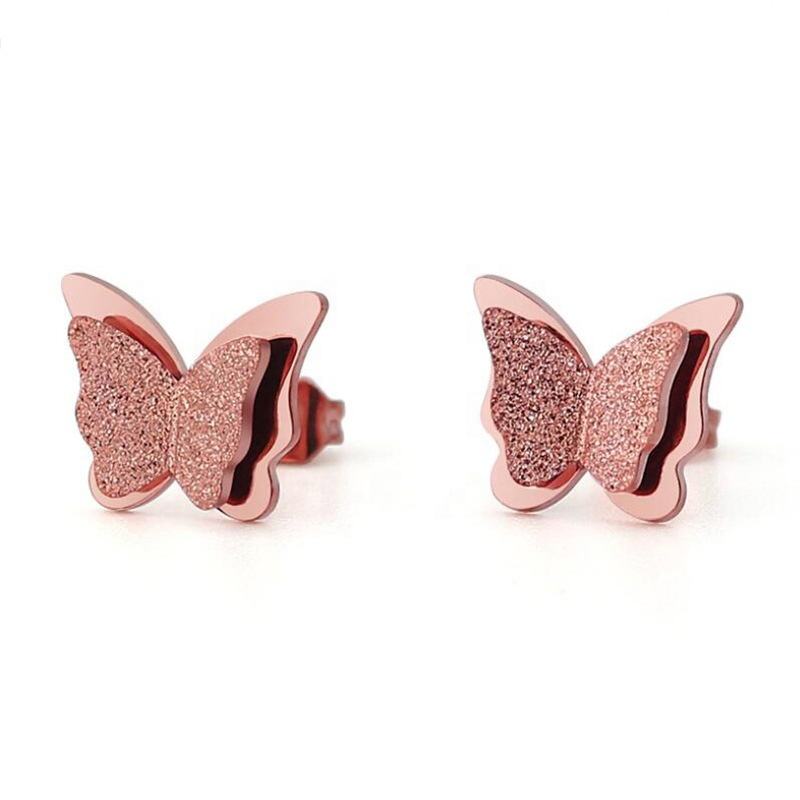 Pack of 2 Rose Gold Butterfly Necklace & Stud Earrings | Dainty Layered Charm Necklace with Sparkling Butterfly Earrings