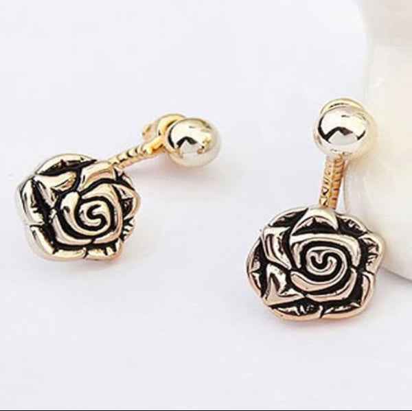 Elegant Rose Front-Back Jacket Earrings - Two-Way Stud Jewelry
