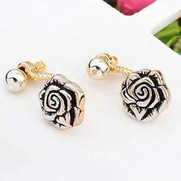 Elegant Rose Front-Back Jacket Earrings - Two-Way Stud Jewelry