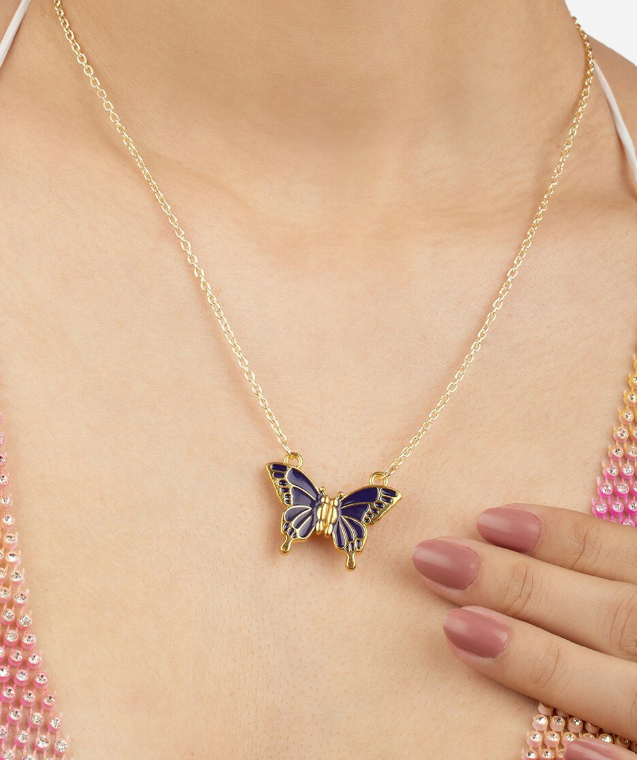 Butterfly Necklace | Gold Chain Enamel Pendant – Dainty Charm Jewelry