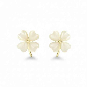 Elegant White Opal Clover Stud Earrings - Four-Leaf Gold Jewelry