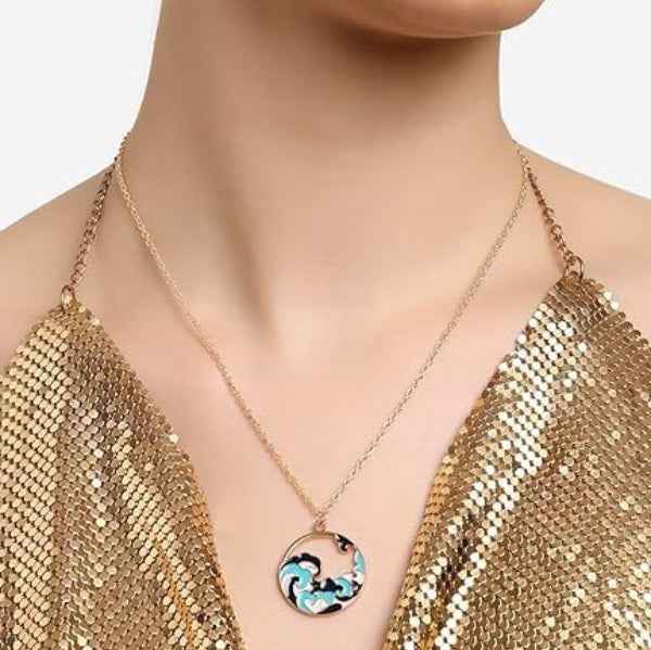 Chic Abstract Enamel Pendant Necklace | Artistic Gold Chain Jewelry