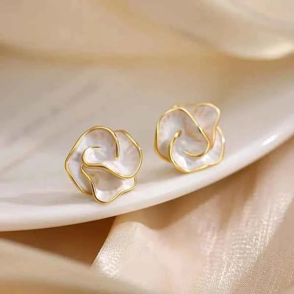 Unique Abstract Flower Earrings – Gold Studs, Artisan Inspired