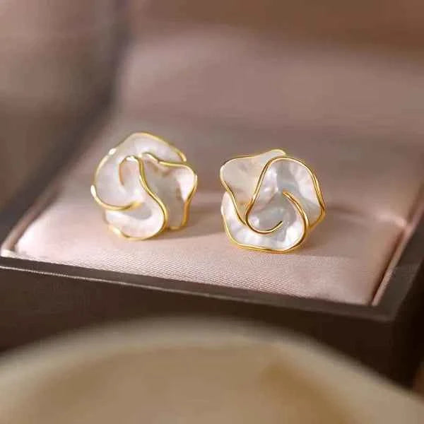 Unique Abstract Flower Earrings – Gold Studs, Artisan Inspired