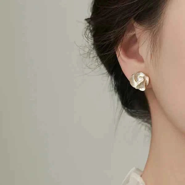 Unique Abstract Flower Earrings – Gold Studs, Artisan Inspired