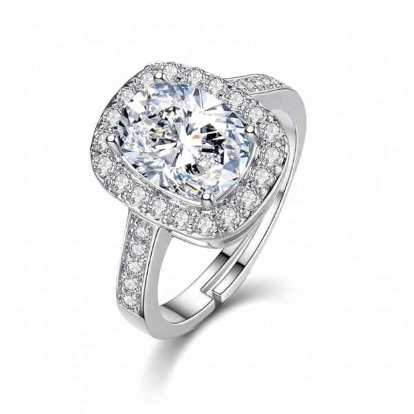 Bold Adjustable Crystal Ring - Radiant Halo Statement Finger Ring