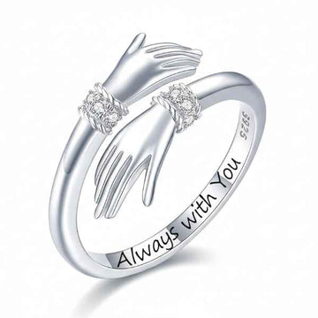 Adjustable Silver Hug Ring - Symbolic Sterling Silver Hands Jewelry