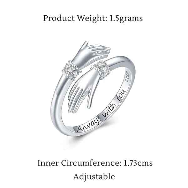 Adjustable Silver Hug Ring - Symbolic Sterling Silver Hands Jewelry