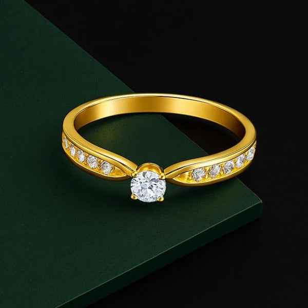 Adjustable Solitaire Ring - Classic Gold Cubic Zirconia Statement Band