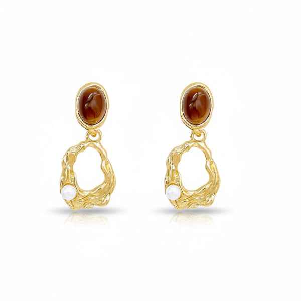 Amber Drop Earrings - Vintage Gold Dangles & Dainty Pearl Jewelry