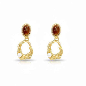Amber Drop Earrings - Vintage Gold Dangles & Dainty Pearl Jewelry