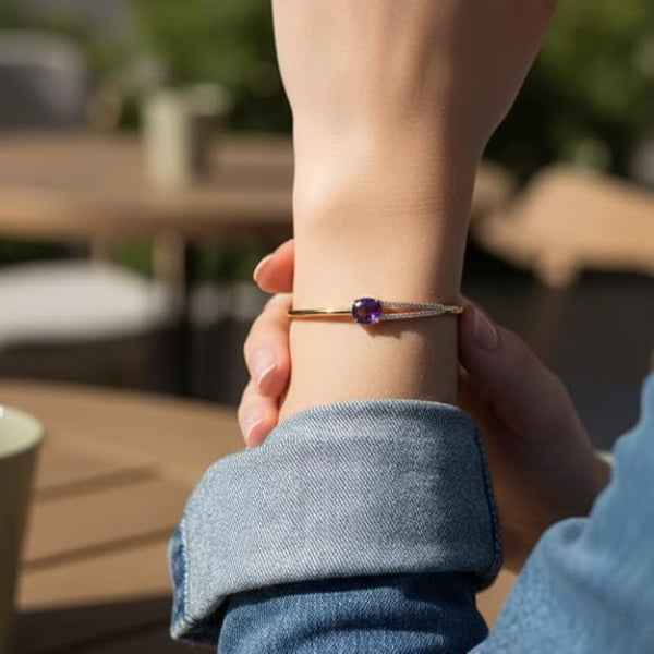 Amethyst Gold Bracelet: Dainty Purple Gemstone Jewelry for Women