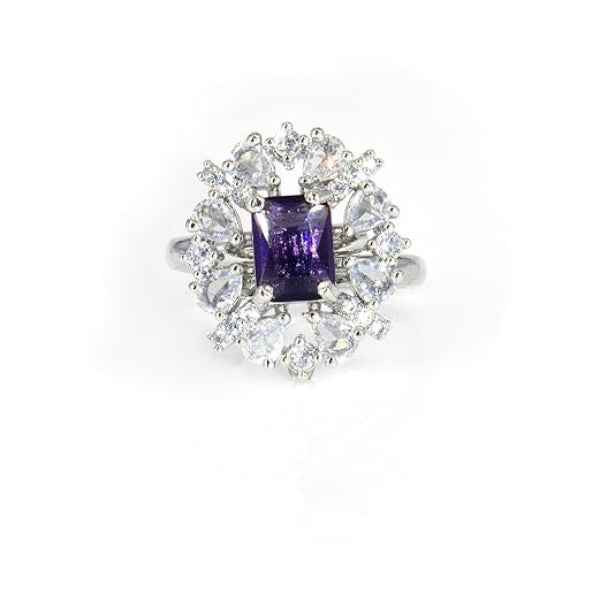 Purple Amethyst Halo Ring | Royal Crystal Statement Ring for Women
