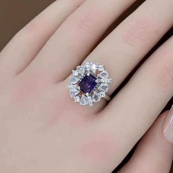 Purple Amethyst Halo Ring | Royal Crystal Statement Ring for Women