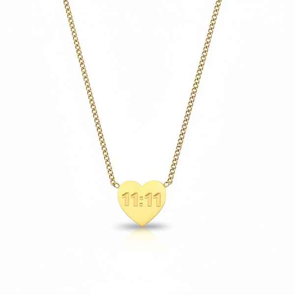 11:11 Angel Number Necklace - Gold Heart Pendant Manifestation Jewelry