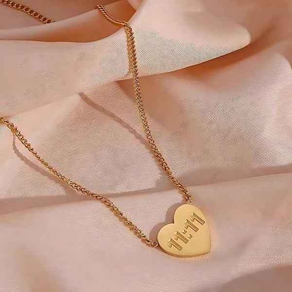 11:11 Angel Number Necklace - Gold Heart Pendant Manifestation Jewelry