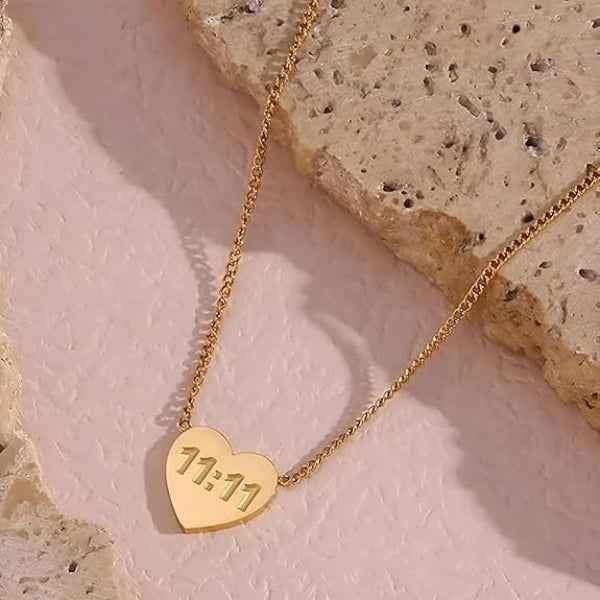 11:11 Angel Number Necklace - Gold Heart Pendant Manifestation Jewelry