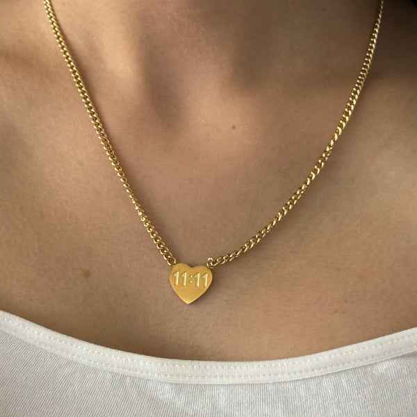 11:11 Angel Number Necklace - Gold Heart Pendant Manifestation Jewelry