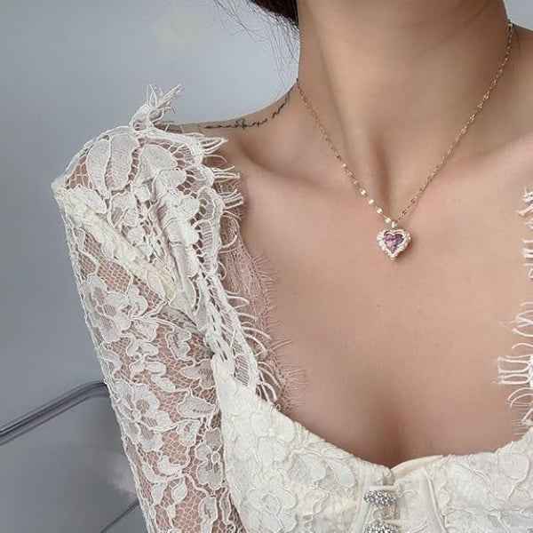 Angelic Rose Gold Heart Necklace | Colorful Ornate Crystal Pendant