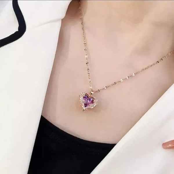 Angelic Rose Gold Heart Necklace | Colorful Ornate Crystal Pendant