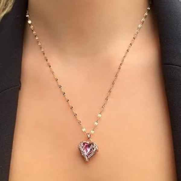 Angelic Rose Gold Heart Necklace | Colorful Ornate Crystal Pendant