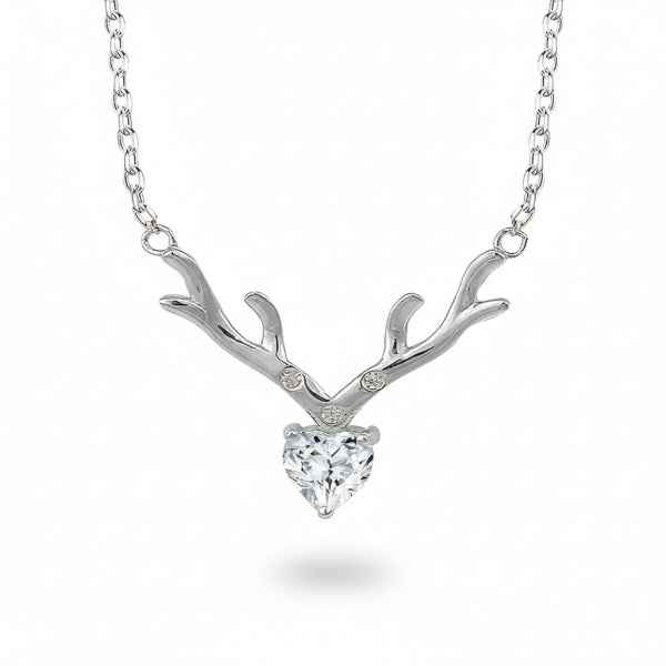 Antler Heart Necklace | Sterling Silver Deer Jewelry with Zirconia