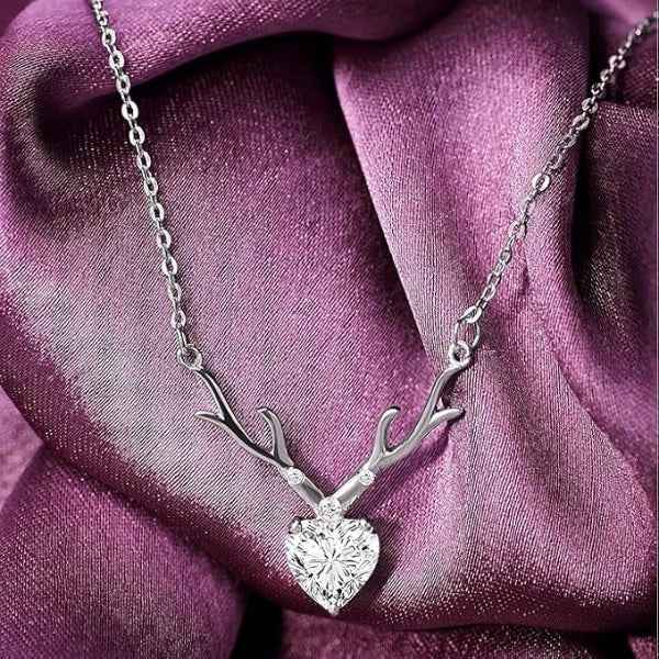 Antler Heart Necklace | Sterling Silver Deer Jewelry with Zirconia