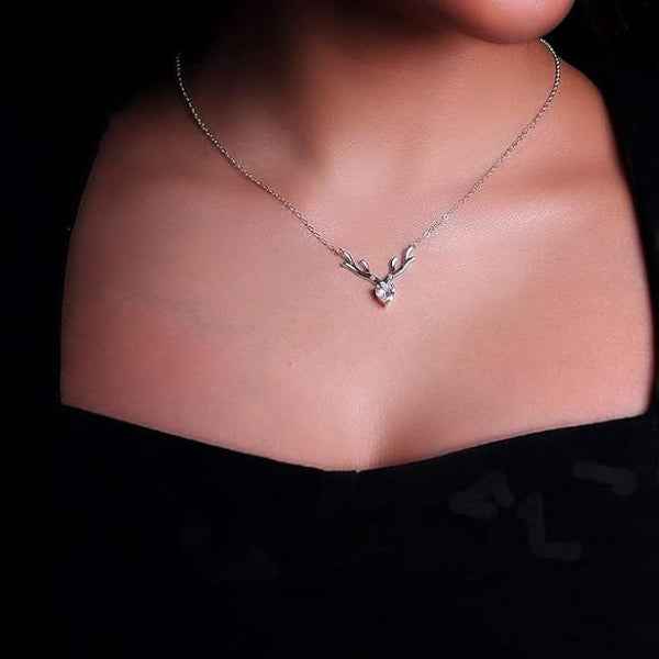 Antler Heart Necklace | Sterling Silver Deer Jewelry with Zirconia
