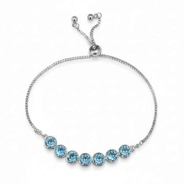 Radiant Aquamarine Crystal Bolo Bracelet | Platinum Plated Jewelry
