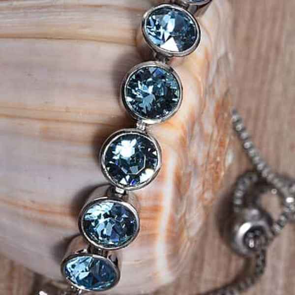 Radiant Aquamarine Crystal Bolo Bracelet | Platinum Plated Jewelry