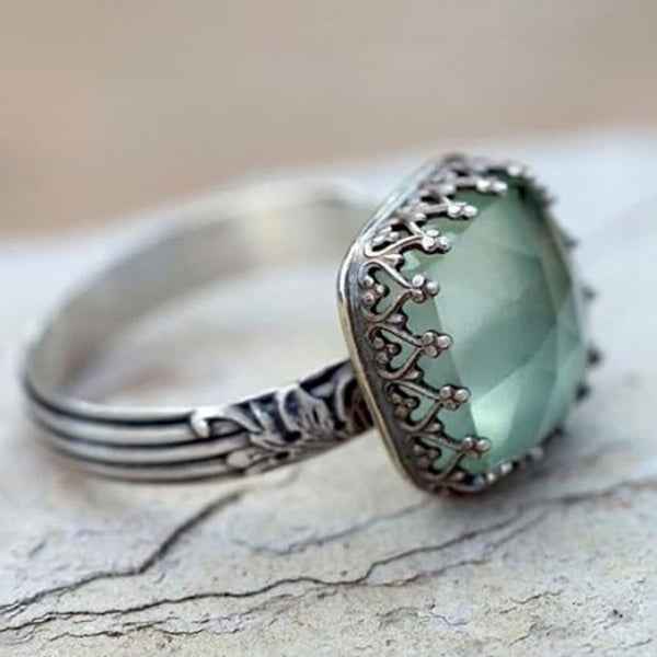 Silver Aquamarine Ring - Shimmering Cushion Cut Statement Band Ring
