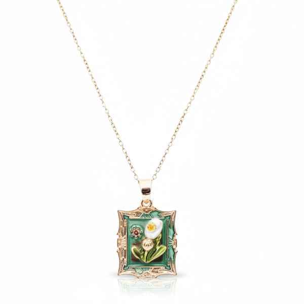 Artistic Teal Floral Medallion | Luminous Detailed Gold Jewelry