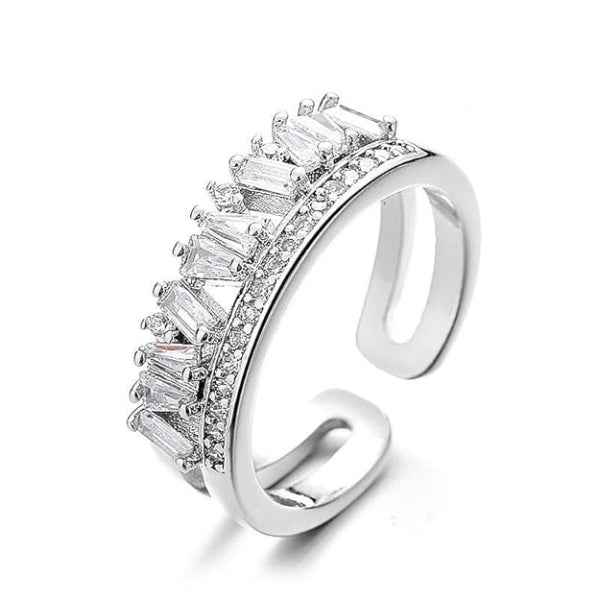 Bold Baguette Layered Ring - Radiant silver Statement Finger Ring