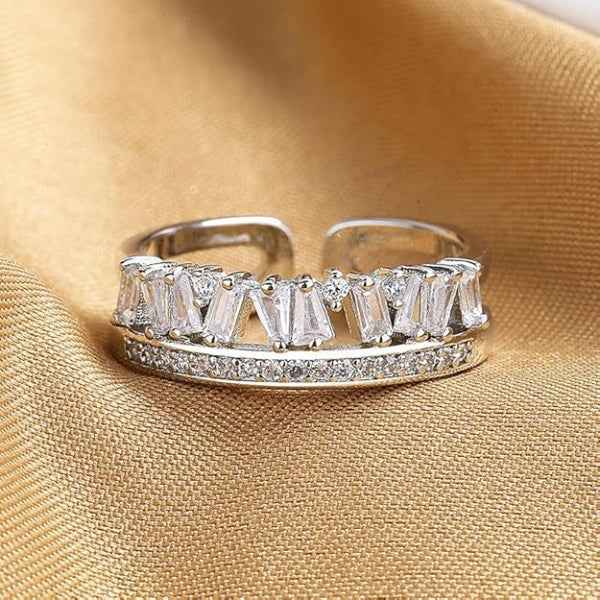 Bold Baguette Layered Ring - Radiant silver Statement Finger Ring