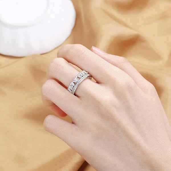 Bold Baguette Layered Ring - Radiant silver Statement Finger Ring