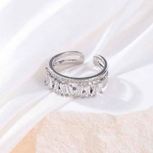 Bold Baguette Layered Ring - Radiant silver Statement Finger Ring