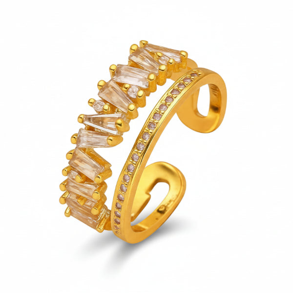 Bold Baguette Layered Ring - Radiant Gold Statement Finger Ring