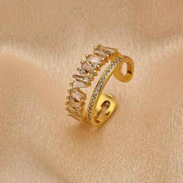 Bold Baguette Layered Ring - Radiant Gold Statement Finger Ring