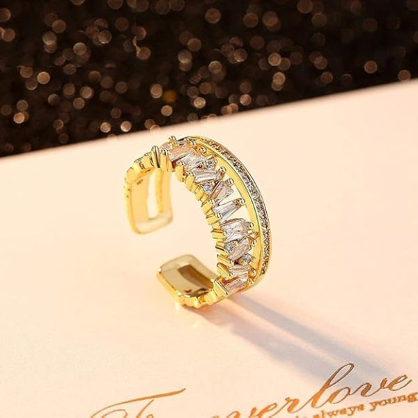 Bold Baguette Layered Ring - Radiant Gold Plated Statement Finger Ring